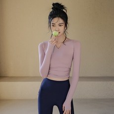 Sopterra 여성용 슬림핏 긴팔 요가 상의 필라테스 브라탑