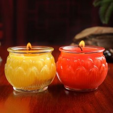 酥油燈 蓮花燈 鳳梨蠟燭 平口蓮花燈 蓮花酥油燈 無煙酥油燈 蠟燭 點燈 光明燈 神明燈, 紅+黃（顏色各半）,24小時蓮花燈（12個）家用裝, 紅+黃