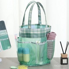 網紗收納袋 大容量收納袋 簡秀大容量便攜洗浴籃子旅行沙灘遊泳收納網眼袋洗澡手提籃可折疊, 紫色,23*18*45