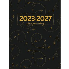 5년 일기 2023-2027 블랙 하드커버에 윙윙거리는 귀여운 작은 호박벌 4마리: 영국 공휴일 비전 보드 달의 단계 생일 및 축하가 있는 달 보기 플래너, 기본