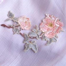 國風花朵刺繡布貼 漢服旗袍服裝裝飾 DIY貼布, 國色牡丹 布貼背面無膠, 1個