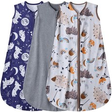 BSTOPPT 3팩 아기 수면 주머니 18-24개월 100% 레이온 면, 폭스 & 공룡 & 다크 그레이