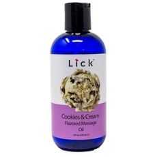 Lick 쿠키 앤 크림 맛 마사지 오일 - 226.8g(8온스) 커플용 식용 바디 오일 부드러운 수분 공급 및 아로마테라피
