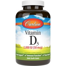 Carlson Vitamin D3 2000 IU (50 mcg) 칼슨 비타민D3 2000 IU 소프트젤 360정, 상세설명참조, 1개