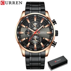 CURREN 남자 시계 남성용 럭셔리 스포티 크로노 그래프 손목 석영 스테인레스 스틸 밴드 빛나는, 06 black rose box