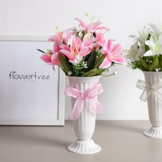 백합 성묘 화분 조화 꽃 릴리 set 35cm (DIY) 2컬러 납골당 산소 추모 테이블 장식 인테리어 수목장, 화이트, 1개