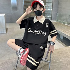 비비키드 남아 여름 레터링 라인 카라티 초등생 반팔티 반바지 상의 초중생 하의 세트 주니어 상의+하의 세트 (2308)
