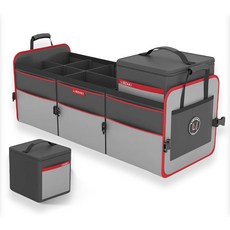 대용량 자동차 트렁크 정리함 95L 3칸 분리 수납함 26L 보냉백 포함 접이식 헤비듀티 보관 박스 SUV 트럭 차량용 다용도 정리 용품, Oversize With, Gray&Black