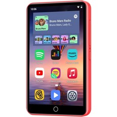 128GB MP3 플레이어 - 블루투스 5.4가 있는 음악 플레이어 2.4인치 휴대용 HiFi FM 라디오 HD 스피커 전자책 음성 녹음기 워크맨 디지털 이어폰 포함, 80GB-레드