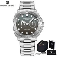 PAGANI DESIGN 남성용 자동 기계식 시계 사파이어 크리스탈 스테인레스 스틸 스트랩 비즈니스 레저 PD1767, 01 CAL.2C10 Movement, 01 Grey
