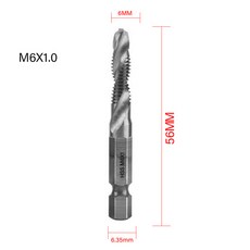 공구 도구 6Pcs 미터 나사 탭 드릴 비트 세트 육각 섕크 티타늄 도금 HSS 복합 기계 M3 M4 M5 M6 M8 M10 수, 10 M6X1.0 Silver, 1개
