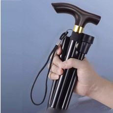 접었다펴는검은색지팡이 손잡이튼튼한보행보조용품 가벼운손잡이보행스틱 26cm 94cm, 1개