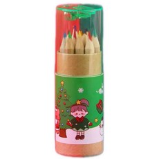 萱寶媽咪 兒童聖誕節12色彩色鉛筆組 女童卡通印花彩色鉛筆 男童美術鉛筆 聖誕禮物 交換禮物 文具 幼稚園慶生禮物 兒童繪畫色鉛筆, 綠聖誕樹12色彩鉛筆, 1個