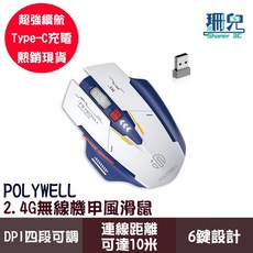 POLYWELL 寶利威爾 無線機甲風滑鼠 2.4G USB-C充電 四段DPI