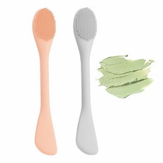 실리콘 페이스 마스크 브러시 부드러운 페이셜 클렌징 스크러버 진흙 점토 DIY 스킨 케어 어플리케이터 도구용 더블 엔드 브러시 2개(카키 및 그레이), 카키 및 그레이