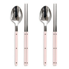 샤블랑 스텐 304 한식 신혼 부부 수저세트 숟가락 젓가락 세트, 2세트, 숟가락1개+젓가락1쌍, 소프트 핑크