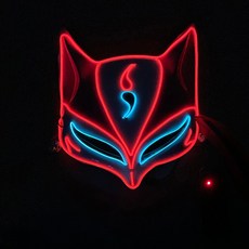 日本和風靈狐臉面具半貓妖狐舞會派對化妝道具兒童女中國風狐狸, 1個, 【發光】陰陽師-紅 藍, 【發光】陰陽師-紅 藍