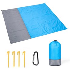 200x210cm 포켓 닉 방수 비치 매트 모래 담요 캠핑 야외 텐트 접이식 커버 침구, Double 1, Blue
