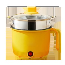 작은 노란 오리 전기 냄비 1.8L 다기능 학생 기숙사 면 요리 냄비 전기 냄비 찜 요리 일체형 소형 냄비 자가 조리용, 18CM 노란 오리 + 스테인리스 스틸 찜기[스테인리스