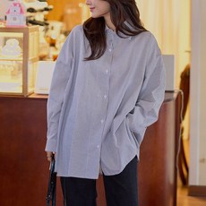 로로텐 스트라이프 카라 셔츠 긴팔 면 오버핏 여성 빅사이즈