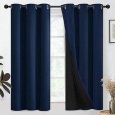 SimpleHome 침실용 100% 암막 커튼 단열 스톤 블루 그로밋 창문 드레이프 거실용 암막 커튼 블랙 뒷면 152.4 x 160cm(62 x 63인치) 패널 2개