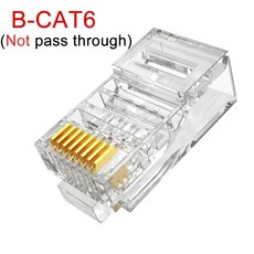 1 50Pcs RJ45 CAT6 CAT5e 패스 스루 커넥터 크리스탈 엔드 금도금 8P8C 압착 UTP 표준 이더넷 네트워크 모듈러 플러그, CAT6 no pass hole, 10Pcs