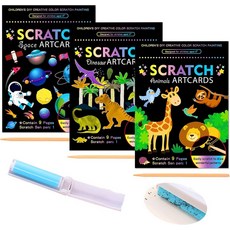 생일 파티 DIY 공예 키트를 위한 무지개 스크래치 그림책을 PEMOTYST 3 세트 종이 아트, Style A