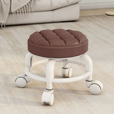 등받이이동의자 낮은의자 바퀴달린 작은바퀴 플라스틱 쿠션 원형 스툴 화이트, H. 커피 브라운 색상  두꺼운 플라스틱 프레임  범용, H. 커피 색상 두꺼운 플라스틱 프레임 범용 바퀴