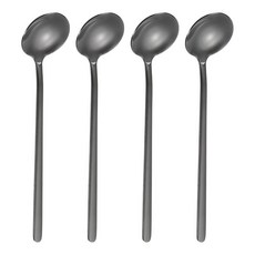 HARFINGTON 차 젓는 스푼 13cm(5인치) 410 스테인리스 스틸 원형 수프 스푼 긴 손잡이 에스프레소 설탕 디저트 시리얼 아이스크림 칵테일 커피 바 액세서리용, 블랙