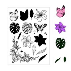 Arbuya 카드 제작 및 저널링용 레이어드 열대 꽃 잎 투명 스탬프 백합 꽃 실리콘 스탬프 나비 고무 스탬프 선물 태그 종이 공예 스크랩북 장식