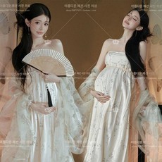 블랙 만삭 촬영 베이지 반목 화보 셀프 사진 임부복, 형광그린 드레스