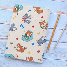 數字柴犬 書衣 書套 可調式 布書衣 A6 A5 B6 50K 25K 32K 20K 16K 商周尺寸, 1個