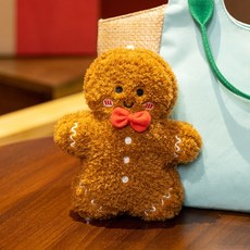 Tonkon 聖誕節日裝飾抱枕聖誕樹娃娃沙發客廳靠墊床上靠枕薑餅人, 餅乾人深棕17cm005kg