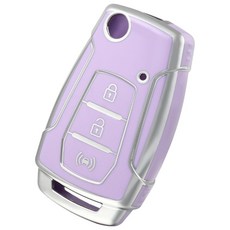 OFFCURVE 쌍용자동차 엣지라인 3버튼 스마트키 티볼리 G4렉스턴 풀커버 적용 TPU 키케이스 키홀터 단품, 퍼플 실버, SS01 쌍용