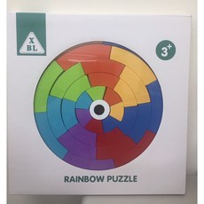 兒童趣味彩虹積木，商檢合格七巧板拼圖，百變造型智趣積木，木質早教玩具, 1個, 彩盒, 彩虹色