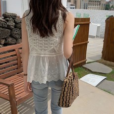 디얼픽유 팡쿠 캐주얼 그물 조끼 오버핏 민소매 망사 빅사이즈 여름 끈나시