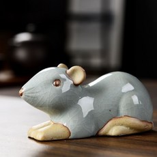 十二生肖茶寵 簡約茶玩茶道擺件 哥窯開片可養創意茶具零配件 茶桌擺件 茶盤裝飾, 十二生肖鼠-哥窯粉青, 1個