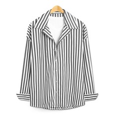 탑보이 스트라이프 오버핏 오픈카라 긴팔셔츠 (HE002)