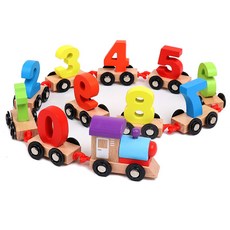 櫸木數字小火車玩具 兒童早教益智積木認知拆裝車, 1個, 11節櫸木小火車