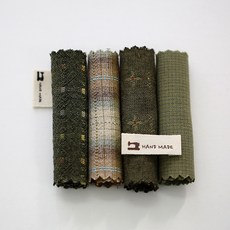 원단패키지 자투리원단 빈티지 체크천 아즈미노 조각천 카키 3종 91341, 1세트