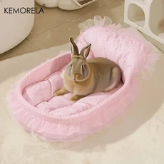 1개 소프트 귀여운 토끼 공주 둥지 - 레이스 가장자리가 있는 푹신한 토끼 침대 작은 애완동물 햄스터, 03 Pink
