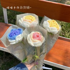 喵喵手作雜貨鋪 手工編織玫瑰花束 漸變色毛線鉤織成品, 1個, 漸變粉花束成品   單支*10S*1*腈