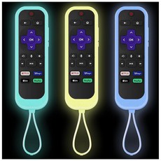 Onn Roku 로쿠 TV 리모컨 야광 커버 2팩 Taiyiluo 실리콘 컨트롤러 Hisense TCL 스팀 스틱 익스프레스 4K 리모컨과 호환 239765, 글로우 옐로우&글로우 블루&스카이 블루