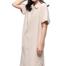 CARET 女款棉質短袖襯衫連身裙, F, 米白