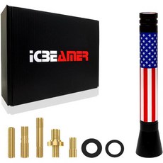 ICBEAMER 7인치 흰색 나선형 유연 고무 안테나 (트럭 승용차 SUV용 교체품) - 범용 장착 지붕 외부 금속 구리 내부 강철 코일 세차 가능 [1개입], 3", United States Flag