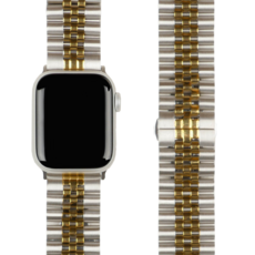 모할랩 애플워치 3/4/5/6/7/8/9/SE 호환 쥬빌레 메탈 스트랩 + 보호필름 1p 세트, 03실버골드, 46mm