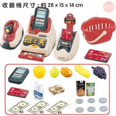 萌萌屋 兒童超市收銀機玩具 仿真刷卡掃描扮家家酒組 附購物籃與多樣配件, 1個, 超市刷卡收銀機, 紅色