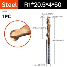 볼 노즈 엔드 밀 나선형 테이퍼 조각 비트 초경 밀링 커터 우드 라우터, 1개, 6. 1842