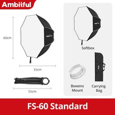 AMBITFUL FS 시리즈 설정 팔각형 소프트박스 보웬스 마운트 Godox Aputure Sokani Studio LED 비디오 조명용 FS40 cm 60cm 80cm, 01 CHINA, 03 FS60