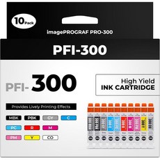 PFI300 잉크 카트리지 Pro300 Priner 콤보 팩n캐논 카트리지와 호환nimagePROGRAF PRO300 프로페셔널 사진 잉크젯 프린터10팩와 호환됩니다, PFI-300 Ink Cartridges 10 Pack, Multicolor